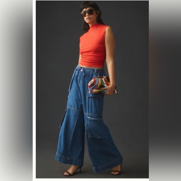 Anthropologie Pilcro Mid Rise Cargo Jeans Size 14 P - Picture 1 of 13